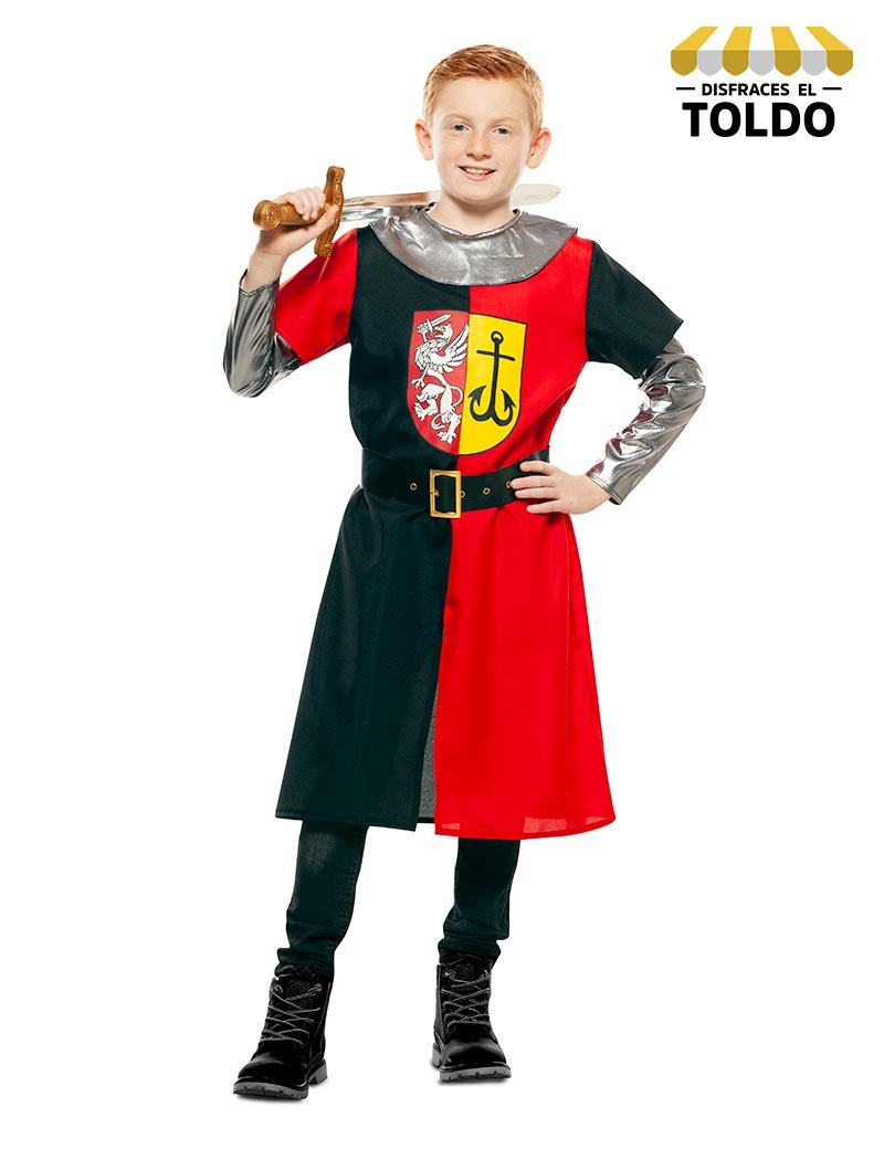 DISFRAZ CRUZADO MEDIEVAL ROJO/NEGRO INF