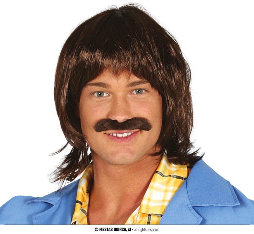 PELUCA HOMBRE 70s CASTAÑO C/BIGOTE – Disfraces El Toldo Oviedo